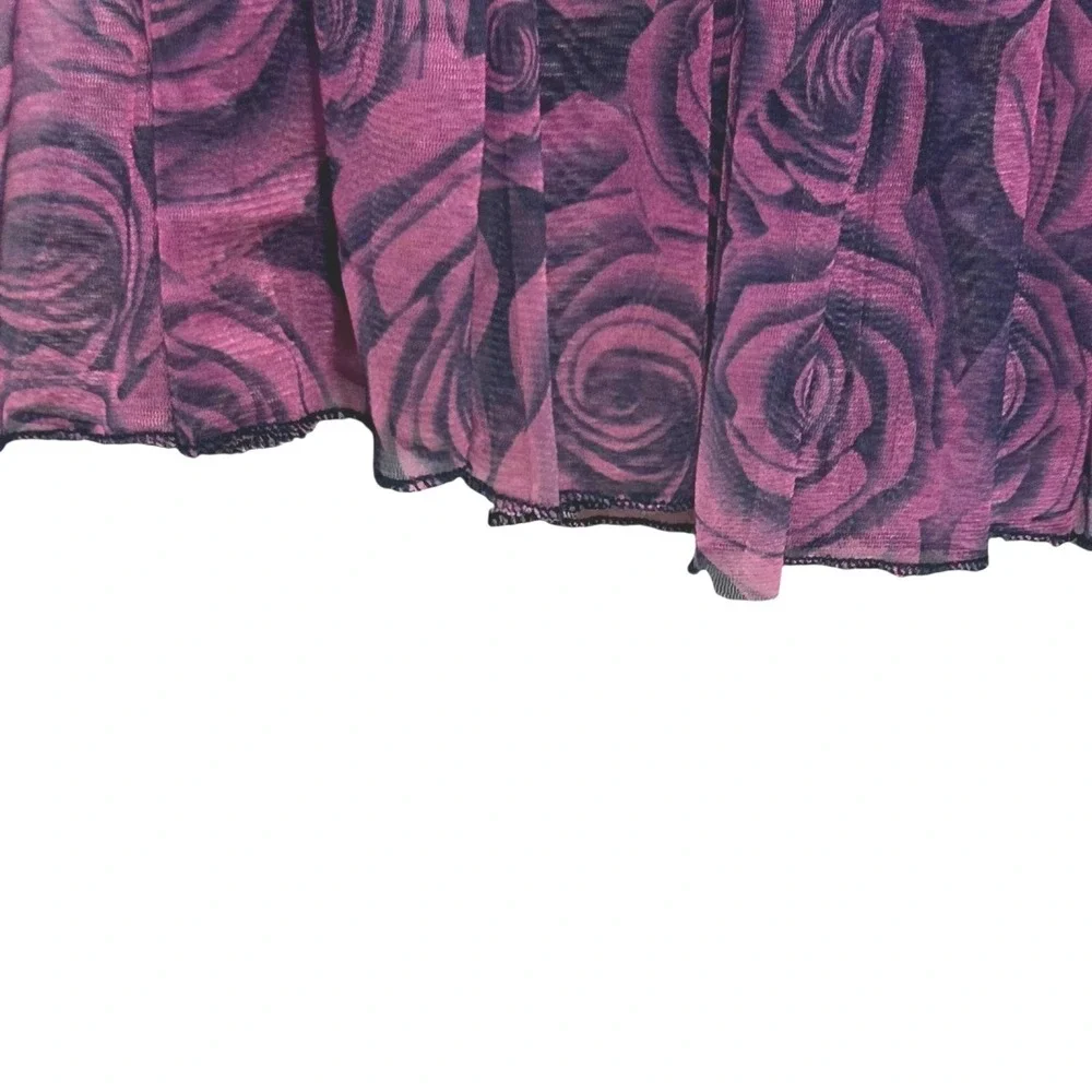 Y2K Womens Whimsygoth Skirt‎ Purple Black Floral Lace Waist Midi Fairygrunge